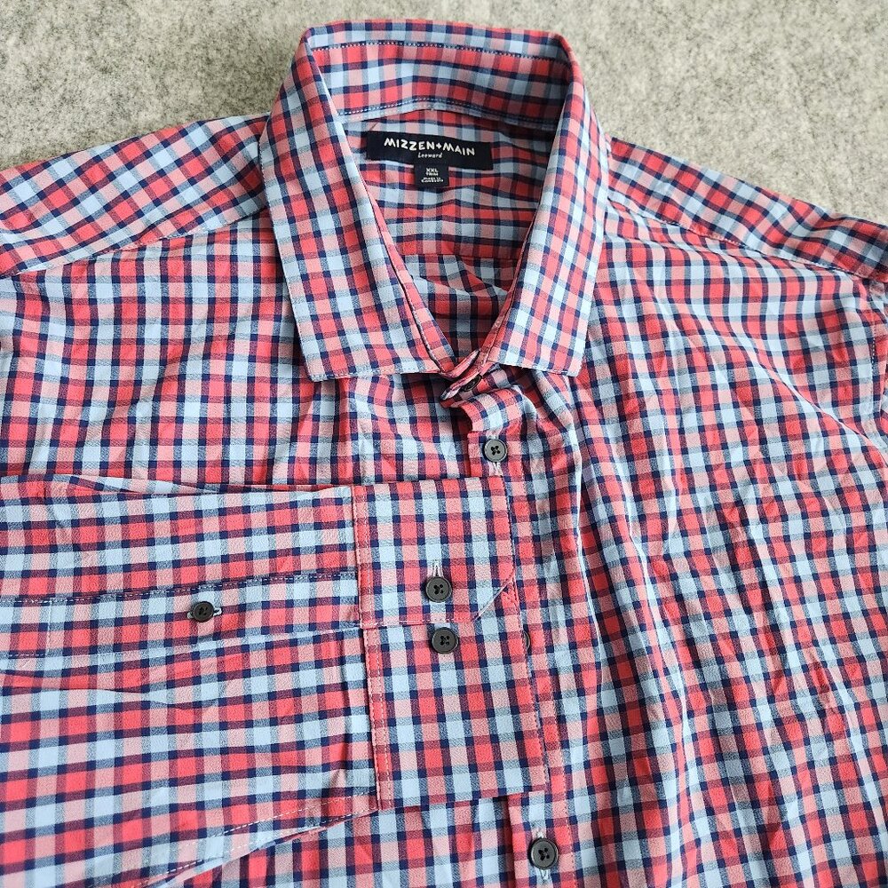 Mizzen Main Leeward Button Up Shirt Slim Fit Long Sleeve Mens 2XL Red Blue Plaid